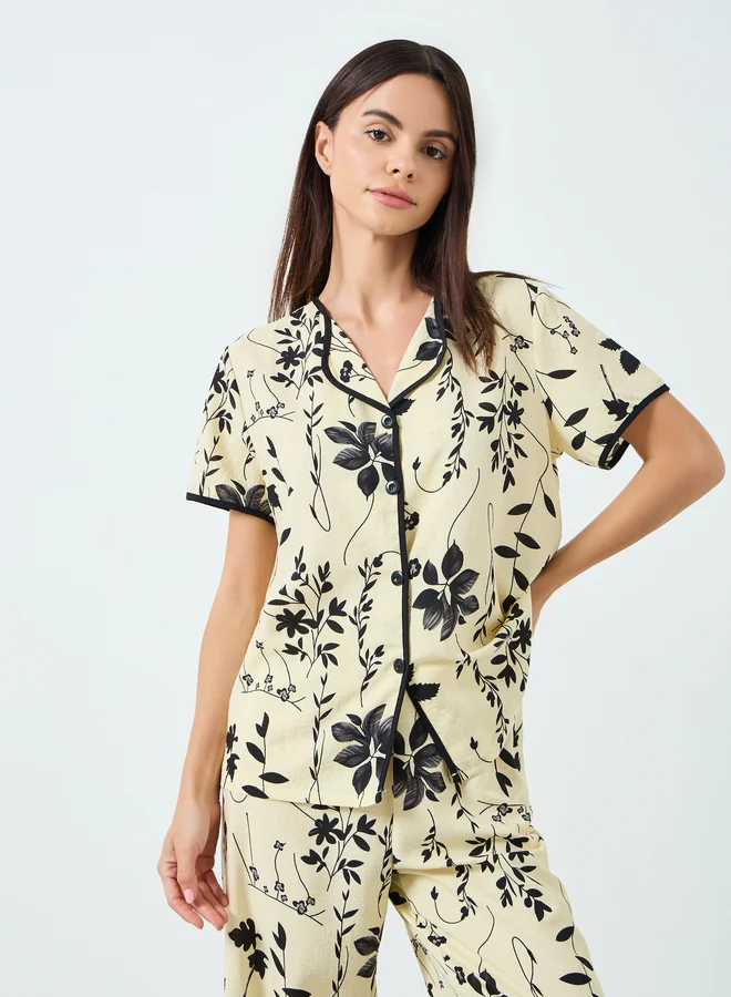 تايك تو طقم بيجامة نسائي قصير الأكمام بطبعة زهور